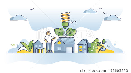 Household energy saving and LED lighting bulb consumption outline concept 91603390