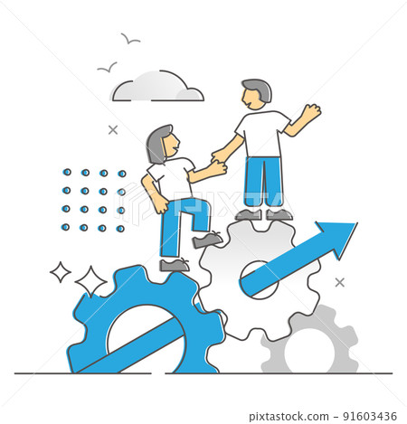 Teamwork effective assistance and collaboration monocolor outline concept Teamwork effective assistance and collaboration monocolor outline concept 91603436