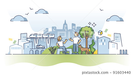 Urban ecology and human relationship with nature in city outline concept Urban ecology and human relationship with nature in city outline concept 91603440