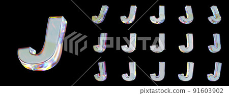 Glass letter J on a black background. 3D render. Glass letter J on a black background. 3D render. 91603902
