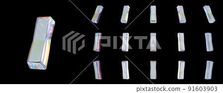 Glass letter I on a black background. 3D render. 91603903