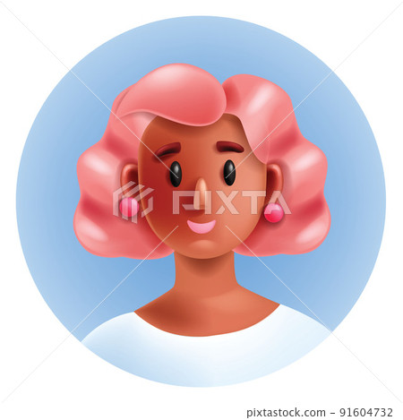 3D woman avatar, black young student portrait, vector character cartoon face, circle. 3D woman avatar, black young student portrait, vector character cartoon face, circle. 91604732