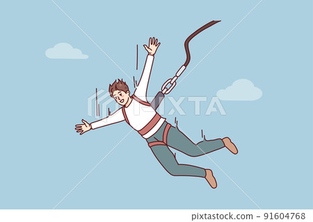 Excited man jump with parachute Excited man jump with parachute 91604768