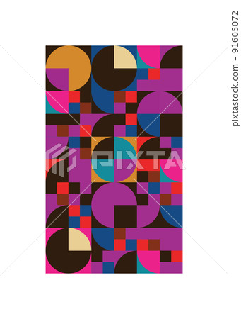 Abstract vintage poster with geometric shapes. Background with circles and squares 91605072