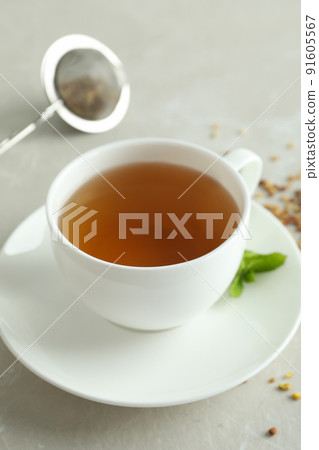 Concept of hot drink with buckwheat tea, close up 91605567