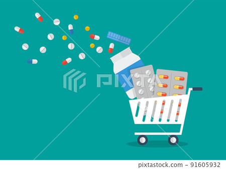 Shopping cart full of medicines 91605932