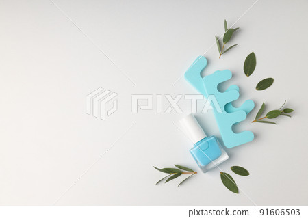 Concept of nail care with manicure accessories on white background Concept of nail care with manicure accessories on white background 91606503
