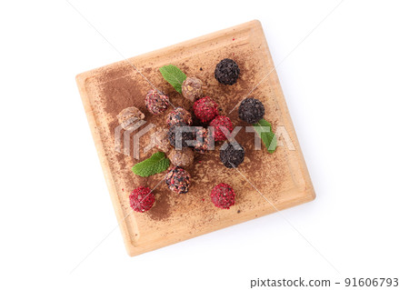 Concept of sweets with chocolate candies isolated on white background 91606793