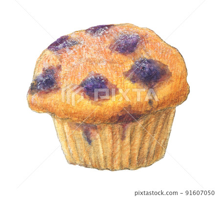 Blueberry muffin watercolor pencil cake illustration Blueberry muffin watercolor pencil cake illustration 91607050