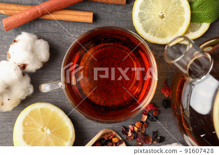 Concept of hot drink with tea, close up 91607428
