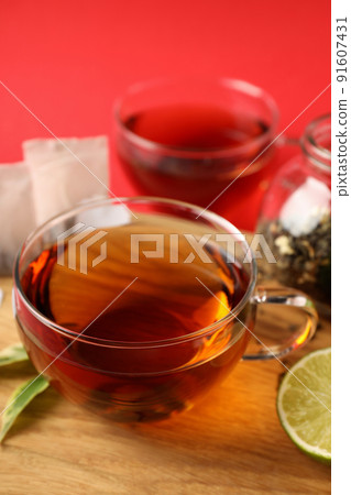 Concept of hot drink with tea, close up Concept of hot drink with tea, close up 91607431