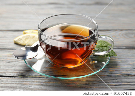 Concept of hot drink with tea, close up 91607438