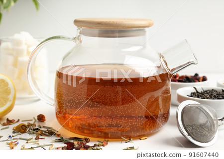 Concept of hot drink with tea, close up Concept of hot drink with tea, close up 91607440