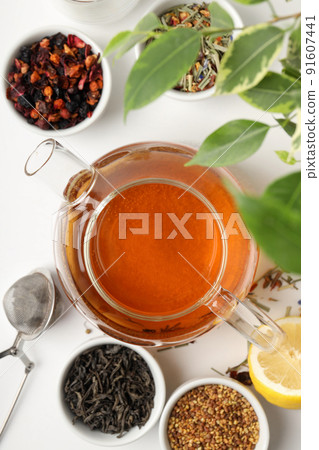 Concept of hot drink with tea, close up 91607441