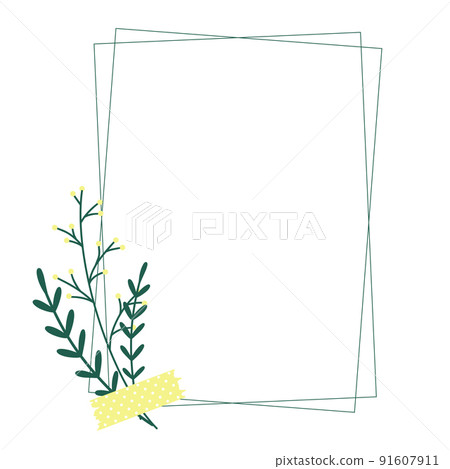 Hand drawn decorative botanical frame with leaves and branches 91607911