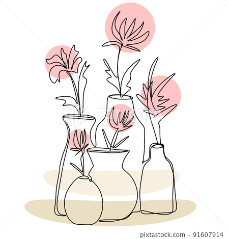 Flowers in vases line art vector 91607914