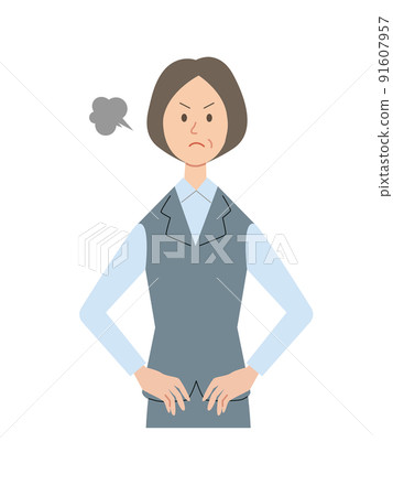雙手叉腰而生氣的中層女商人 雙手叉腰而生氣的中層女商人 91607957