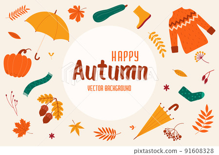 Autumn background with the inscription happy autumn Autumn background with the inscription happy autumn 91608328