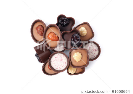 Sweet chocolate candies isolated on white background Sweet chocolate candies isolated on white background 91608664