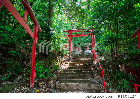 It is the scenery of the approach to the shrine where the red torii gates of Kinko Inari Shrine, the precincts of Hiroshima Toshogu Shrine, are lined up. How about a talisman photo? Hiroshima 91609124