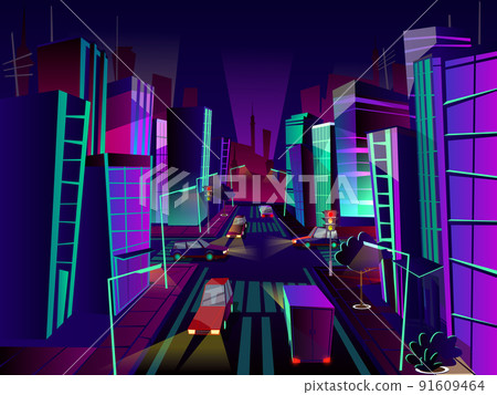 Night city vector cartoon illustration 91609464