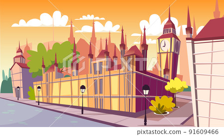 Lodon day cityscape vector cartoon illustration 91609466