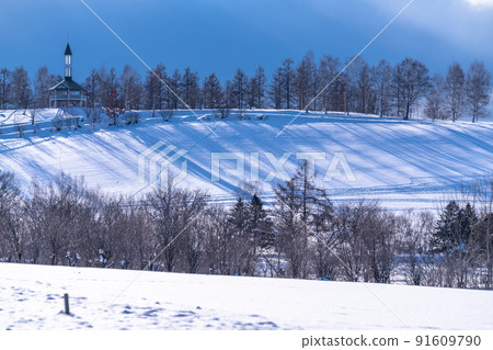 "Hokkaido" The ground of the hills and snowfields of Biei "Hokkaido" The ground of the hills and snowfields of Biei 91609790