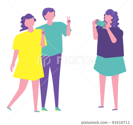 人們用智能手機拍照的插圖 91610711