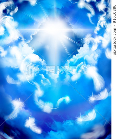 A fantastic near-death experience illustration in which the white wings of an angel dance with the cloud stairs leading to heaven and the light of the heavens. A fantastic near-death experience illustration in which the white wings of an angel dance with the cloud stairs leading to heaven and the light of the heavens. 91610896