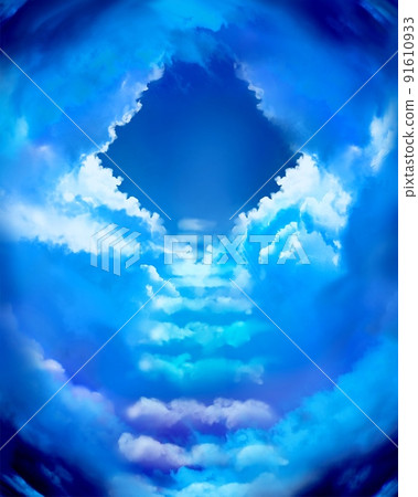 Fantastic near-death experience illustration with cloud stairs leading to heaven and heavenly light 91610933