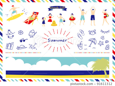 Summer material collection of people playing in the sea 91611312