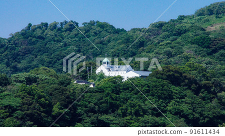 Looking at Hayama Church from Hayama Hydrangea Park 91611434