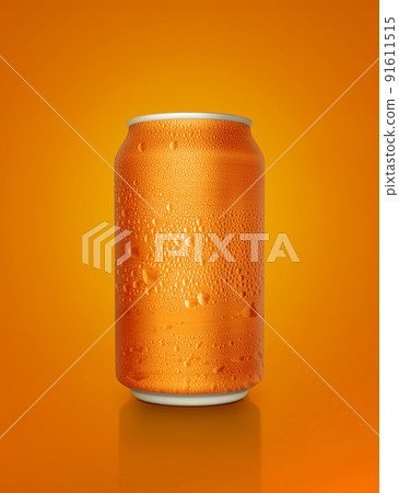 Orange aluminum cans with water droplets on a Orange Background 91611515