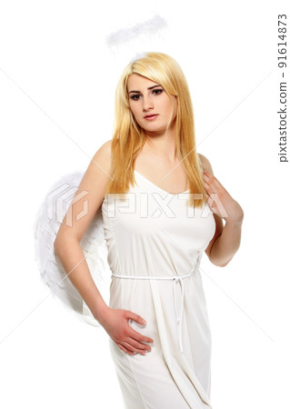 portrait of lovely blond with angel wings portrait of lovely blond with angel wings 91614873