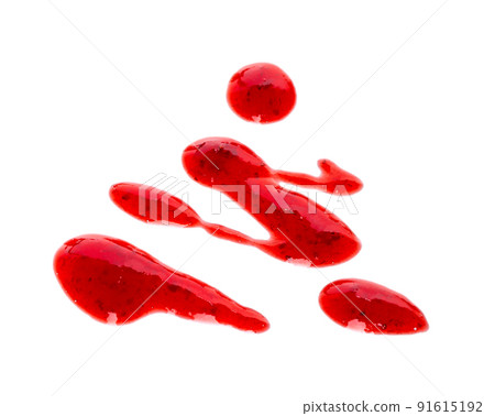 Strawberry jam drizzle isolated on white background. Splashes of berry confiture. 91615192