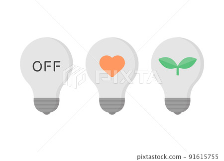 A set of miniature bulbs with OFF letters and heart and bud icons-Electricity, power saving, eco image material A set of miniature bulbs with OFF letters and heart and bud icons-Electricity, power saving, eco image material 91615755