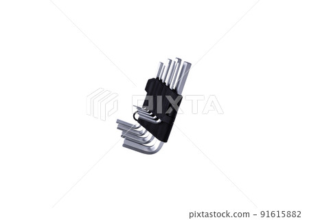 Metal tool set for hex wrench isolated on white background Metal tool set for hex wrench isolated on white background 91615882