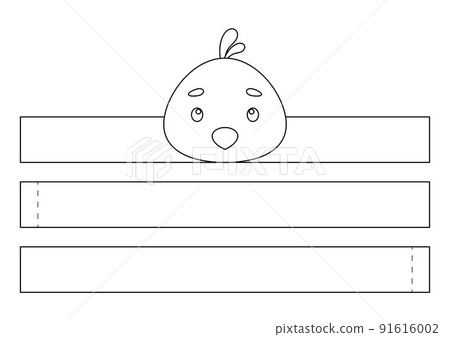 Printable bird paper crown. Fun accessory for entertainment. Diy cut party ribbon template for birthday, christmas, baby shower. Print, color, cut and glue. Vector stock illustration. 91616002