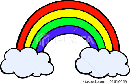 Simple rainbow and clouds hand-drawn style illustration material 91616069