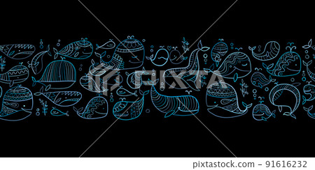 Wild whales. Childish style seamless pattern for your design Wild whales. Childish style seamless pattern for your design 91616232
