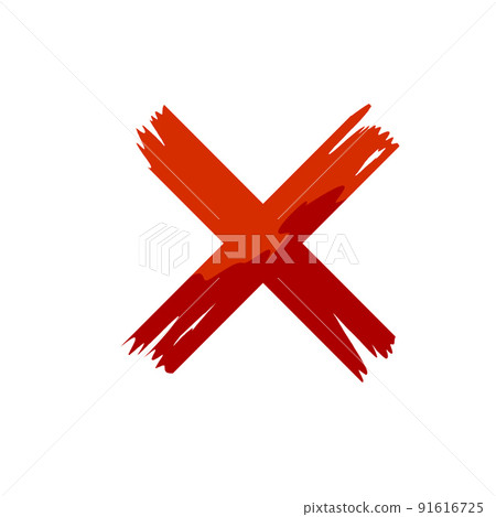 Cross symbol. Blot and ban. Against and refusal. Flat cartoon illustration. Brush stroke. 91616725