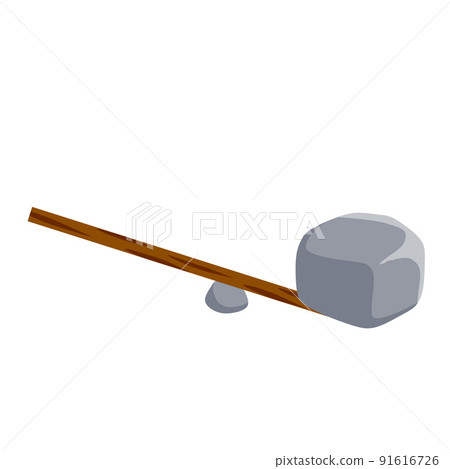 Lever of stick with stone. Lifting heavy cobblestone 91616726