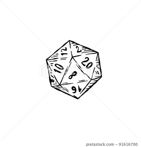 20 sided dice with numbers. Cartoon dice for fantasy dnd and rpg Board game. 91616780