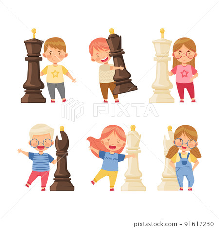 Cute kids playing big chess pieces set vector illustration Cute kids playing big chess pieces set vector illustration 91617230