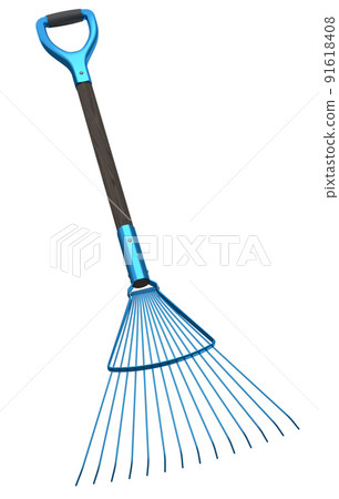 Garden rake with wooden handle for harvesting hay on white background. Garden rake with wooden handle for harvesting hay on white background. 91618408