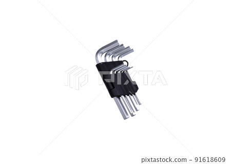 Metal tool set for hex wrench isolated on white background Metal tool set for hex wrench isolated on white background 91618609