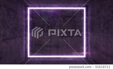 Grunge cement background with purple neon light frame, 3d rendering 91618721