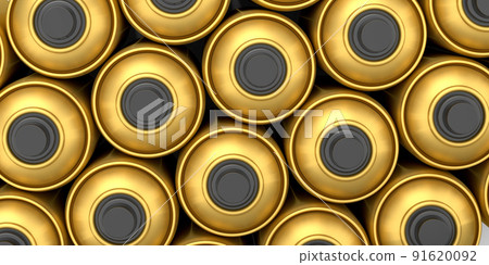 Set of spray paint cans in row on white background. Spray bottle and dispenser 91620092