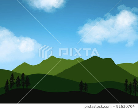 夏天藍天和清楚的山背景野營戶外遠足 91620704