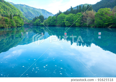 Shima Lake Shima Blue Nakanojo Dam Fresh green season scenery 91625518